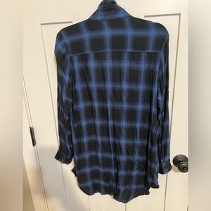 Naked Wardrobe Button Down Long Sleeve Shirts Blue & Black Plaid Shirt Size M